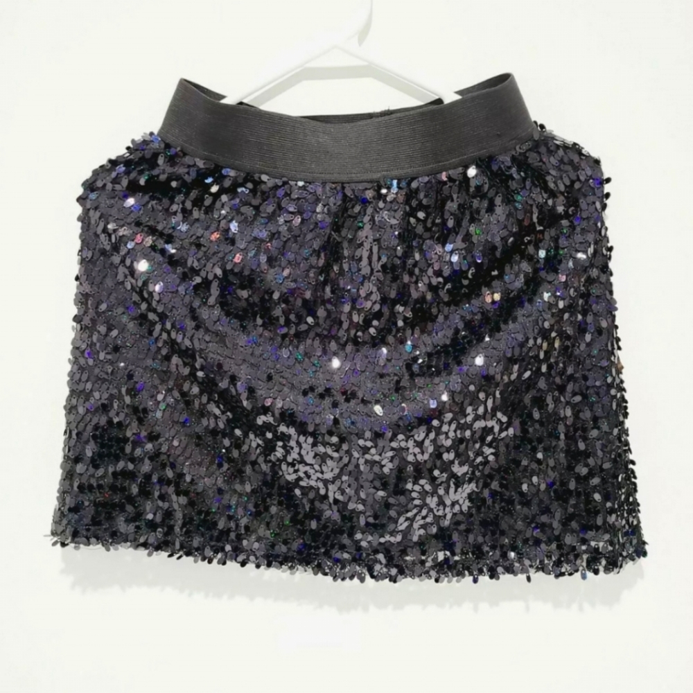 Pink Rose Women's Retro Black Fancy Sequin Elastic Waist Lined Mini Skirt Size S